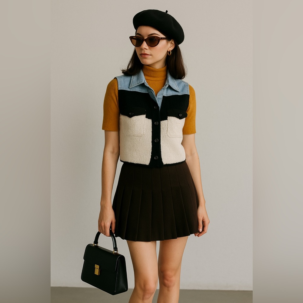 Vintage 90s Romeo Romeo Bouclé & Denim Vest – Western Y2K Aesthetic Size M - Picture 13 of 14